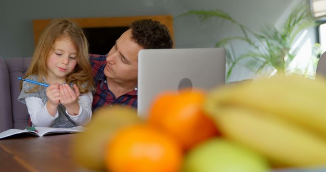 Father Helping Daughter with Homework at Home Office - Download Free Stock Images Pikwizard.com