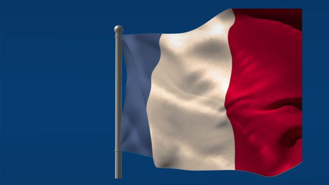 Ideal for use in educational content about France, promotional materials for French events, or social media posts celebrating French holidays or history. The vibrant blue background highlights the flag's colors, making it suitable for design projects or presentations focused on French culture or patriotism.