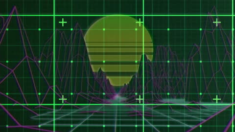 Futuristic Neon Grid Landscape with Virtual Sun