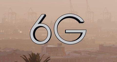 Futuristic Cityscape with Prominent 6G Symbol