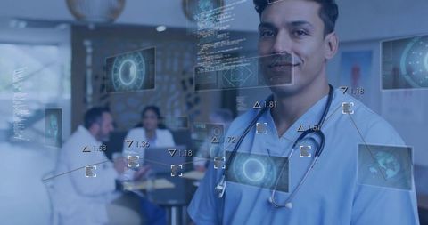 Medical Professional Analyzing Digital Healthcare Data with Team