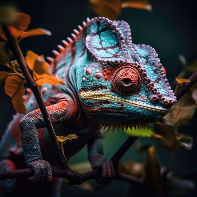 Vibrant Chameleon Blending with Environment in Nature - Download Free Stock Images Pikwizard.com