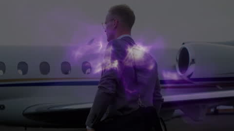 Businessman with Digital Connection Overlay by Private Jet