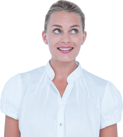 Transparent Background Smiling Businesswoman in White Shirt