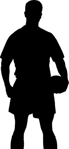 Transparent rugby player holding ball confidently standing