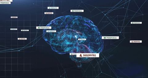 Futuristic 3D Brain Hologram over Digital Grid with Data Nodes
