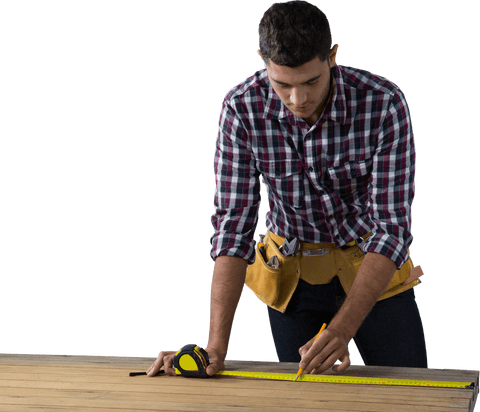 caucasian male carpenter measuring wood with precision on transparent background - Download Free Stock Videos Pikwizard.com