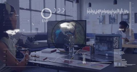 Digital Data Visualization in Modern Open-Plan Office