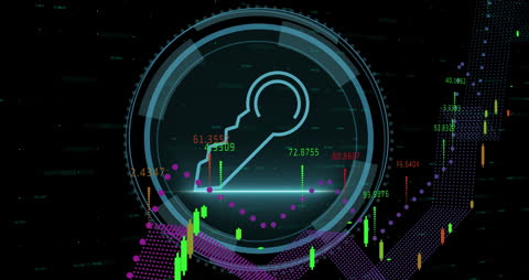 Abstract Cybersecurity Key Icon with Data Visualization