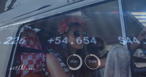 Digital Data Overlay on People in Van Symbolizing Modern Connectivity