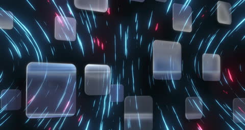 Abstract Neon Squares with Dynamic Light Streaks