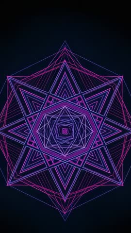 Neon Geometric Star Pulsing and Rotating Looping Vertical Tech Background