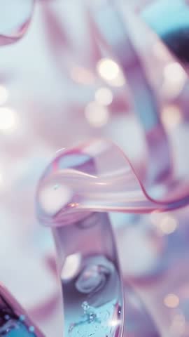 Pastel Ribbons Curling and Revealing Slender Bar in Soft Glow, Abstract Vertical Motion