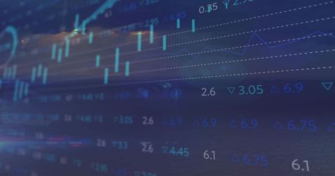 Financial data visualization merged with tranquil seascape