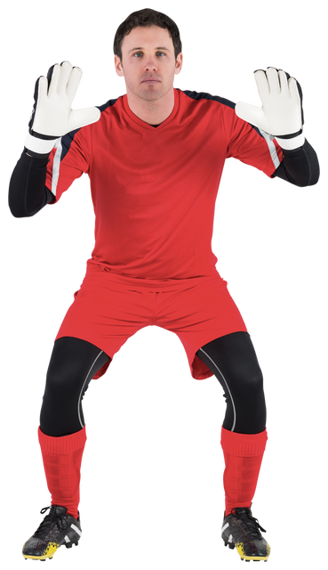 Transparent image of soccer goalkeeper in red uniform ready to catch - Download Free Stock Videos Pikwizard.com