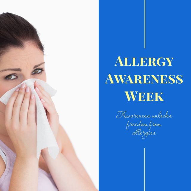 Allergy Awareness Week with Woman Blowing Nose and Health Message - Download Free Stock Templates Pikwizard.com