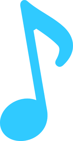 Blue stylized eighth note on transparent background icon graphic