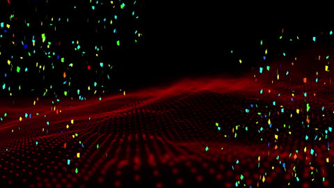 Dynamic Red Gradient Background with Vibrant Confetti