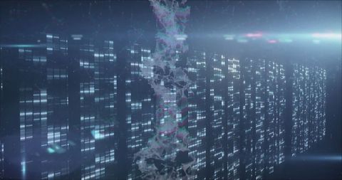 Futuristic holographic structure in a virtual server hall