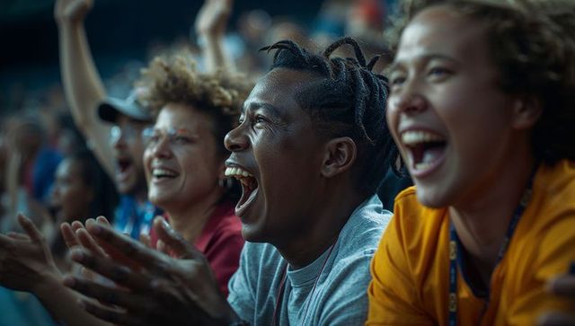 Joyful Fans Cheering at Live Stadium Sports Event with Enthusiasm