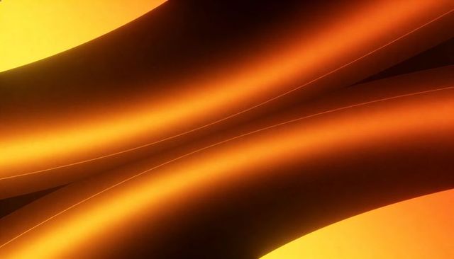 Flowing metallic ribbons warm orange gradient featuring thin highlight lines glossy curved texture