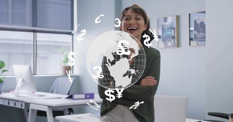 Confident Businesswoman Embracing Global Financial Technology