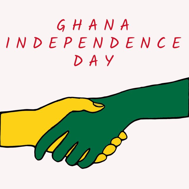 Illustration of two hands clasping to symbolize unity and freedom during Ghana's Independence Day. This image is perfect for use in educational materials, social media posts celebrating national unity, or designs promoting cultural events and patriotism.