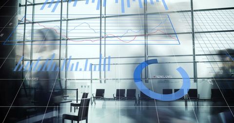 Data Graphics Overlay Busy Office Background