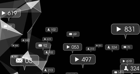 Floating Social Media Notification Icons with Abstract Geometric Background