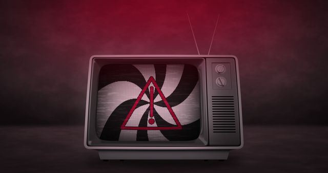 Retro TV with Warning Symbol and Spiral Imagery - Download Free Stock Images Pikwizard.com