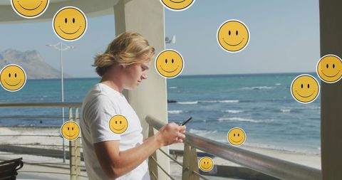 Relaxing seaside technology and social media connections