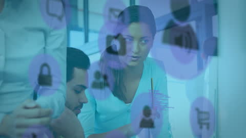 Collaboration with Virtual Data and Icons Overlay in Office Meeting