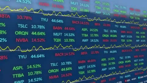 Stock Market Data with Tickers and Graphs Displayed on Digital Board