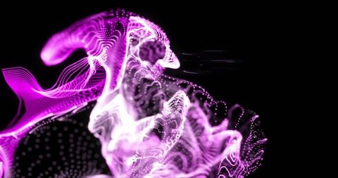 Neon Violet Wave Ribbons Dancing Through Digital Void with Luminous Particle Trails