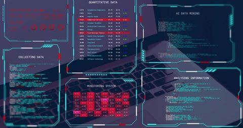 Holographic Data Dashboard Hovering Over Laptop Keyboard Showing Heatmap Analytics