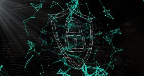 Digital Shield With Padlock Symbolizing Cybersecurity Over Data Grid