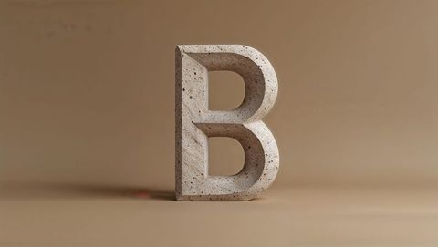 Minimalist stone letter b sculpture against neutral background