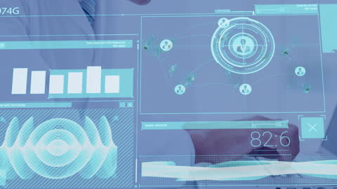 Doctor Analyzing Digital Interface Touchscreen in Futuristic Setting