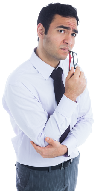 Thoughtful Businessman on Transparent Background Holding Red Pen - Download Free Stock Videos Pikwizard.com