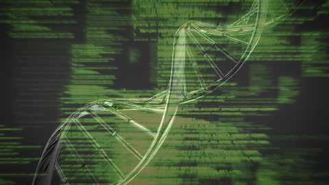 Abstract DNA Helix with Data Flow on Digital Background