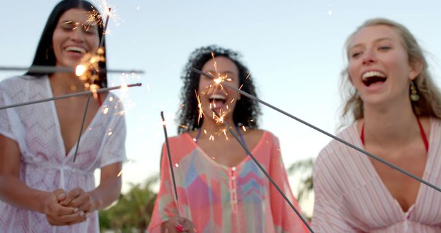 Diverse Women Celebrating with Sparklers Outdoors - Download Free Stock Images Pikwizard.com