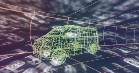 Futuristic 3D Wireframe Van in Digital Grid
