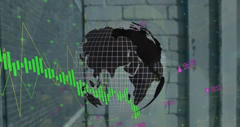 Global Financial Analysis with Digital Graphic Overlay
