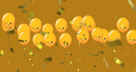 Celebratory Gold Balloons with Confetti on Shimmering Background