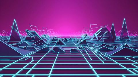 Futuristic Neon Digital Landscape with Cyber Geometric Shapes