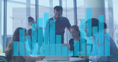 Business Team Analyzing Data with Digital Graphs in Office Environment