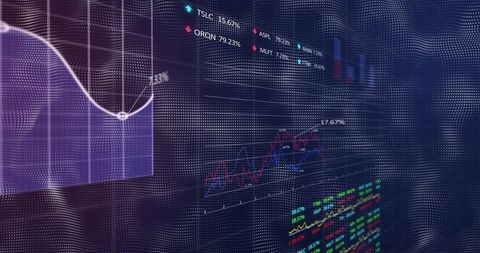 Futuristic financial dashboard showing real-time market data