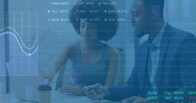 Finance Professionals Analyzing Data on Laptop with Financial Graphs Overlay - Download Free Stock Images Pikwizard.com