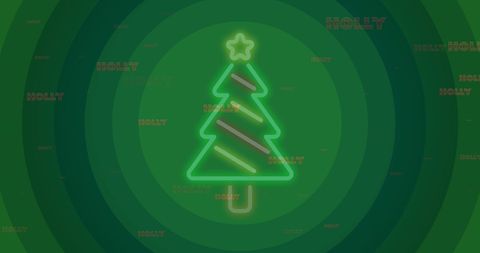 Neon Christmas Tree with Holly Text on Green Background