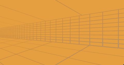 Futuristic Digital Tunnel with Vibrant Orange Background